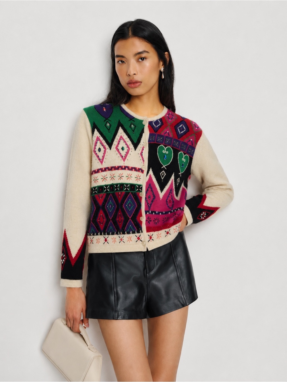 Vintage 1990s Doncaster Embellished Cardigan Beaded Sweater Wool Blend M